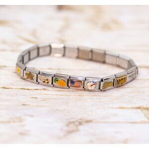 8 inch, Vintage Multi Charms Elegant Silver Tone Charm Bracelet - B16